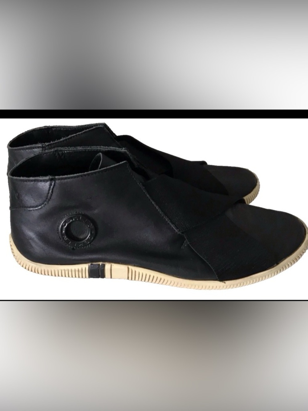 Osklen Soho Strap Hi Top Leather Sneakers Elastic Cross Strap Sz 37/8-8.5 Black